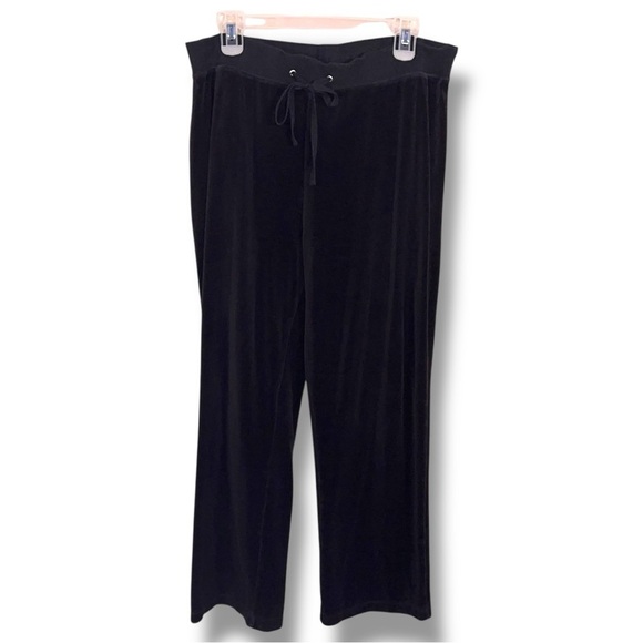 Vintage Large Champion Black Velour Pants Drawstring Stretch Casual Loungewear - Picture 1 of 12